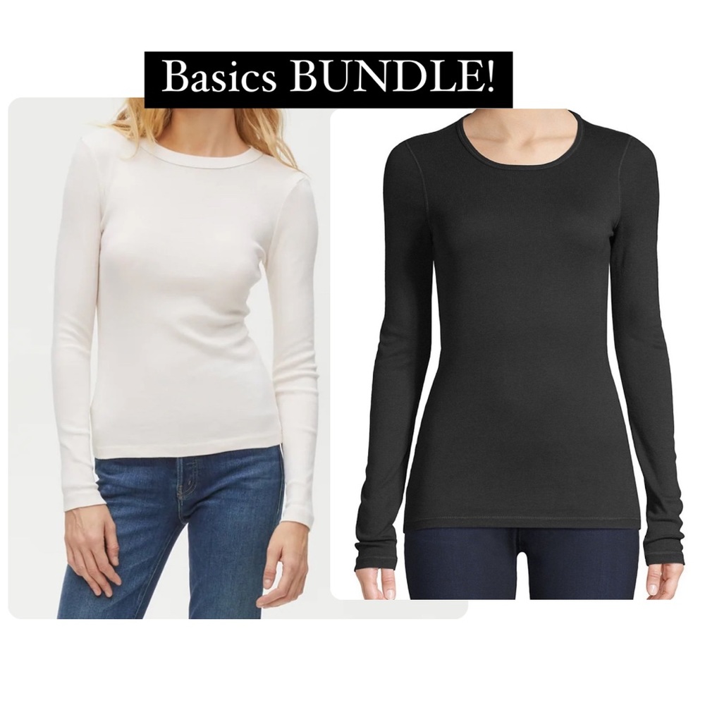 BASICS BUNDLE. One white & one black long sleeved top, SIZE SMALL.